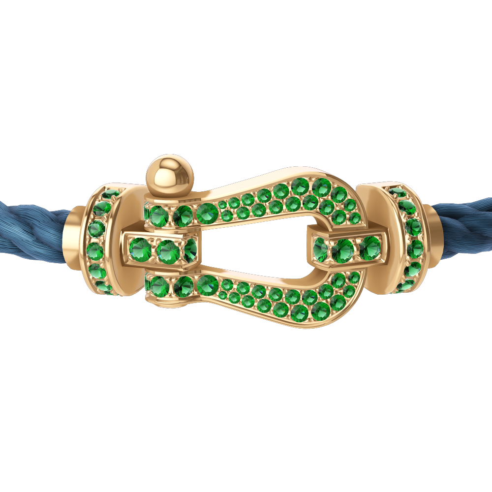 FRED FORCE 10 BRACELET Stainless steel and gold plating YELLOW GOLD AND EMERALDS LARGE MODEL