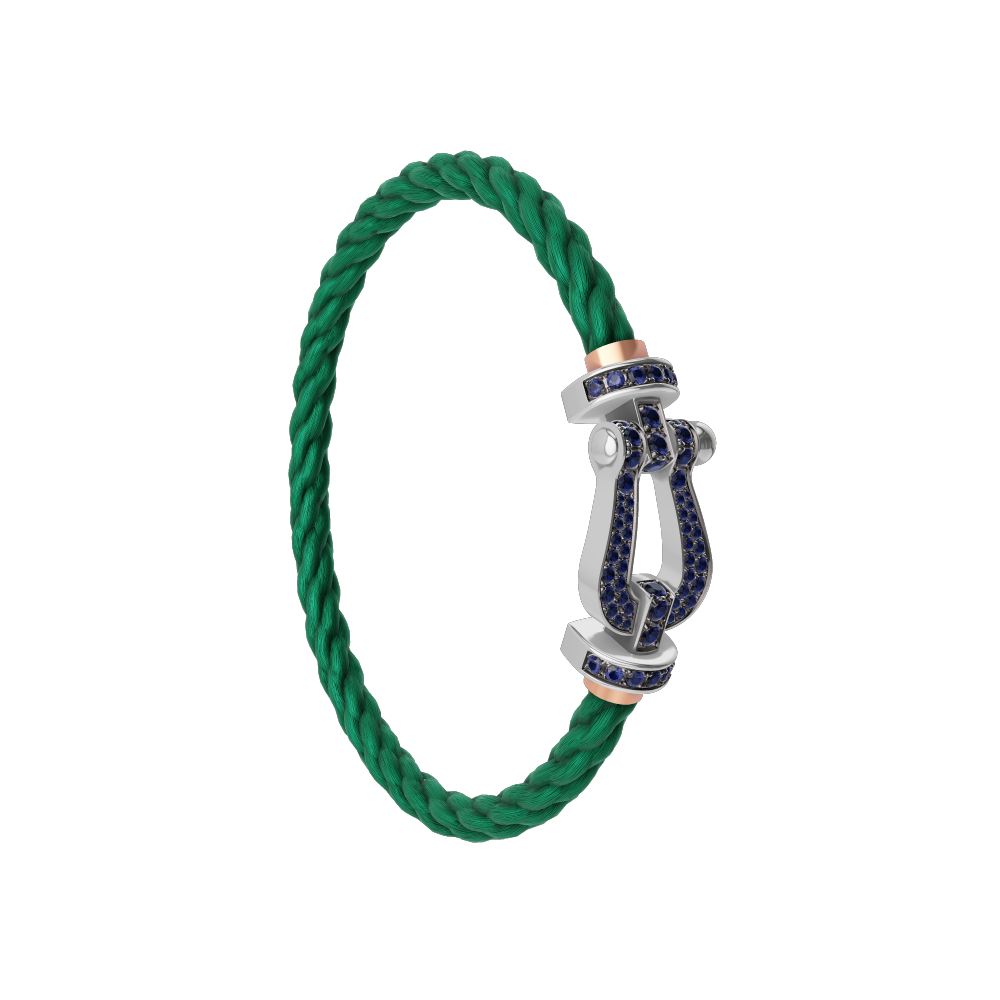 FRED FORCE 10 BRACELET Stainless steel and gold plating WHITE GOLD AND BLUE SAPPHIRES LARGE MODEL