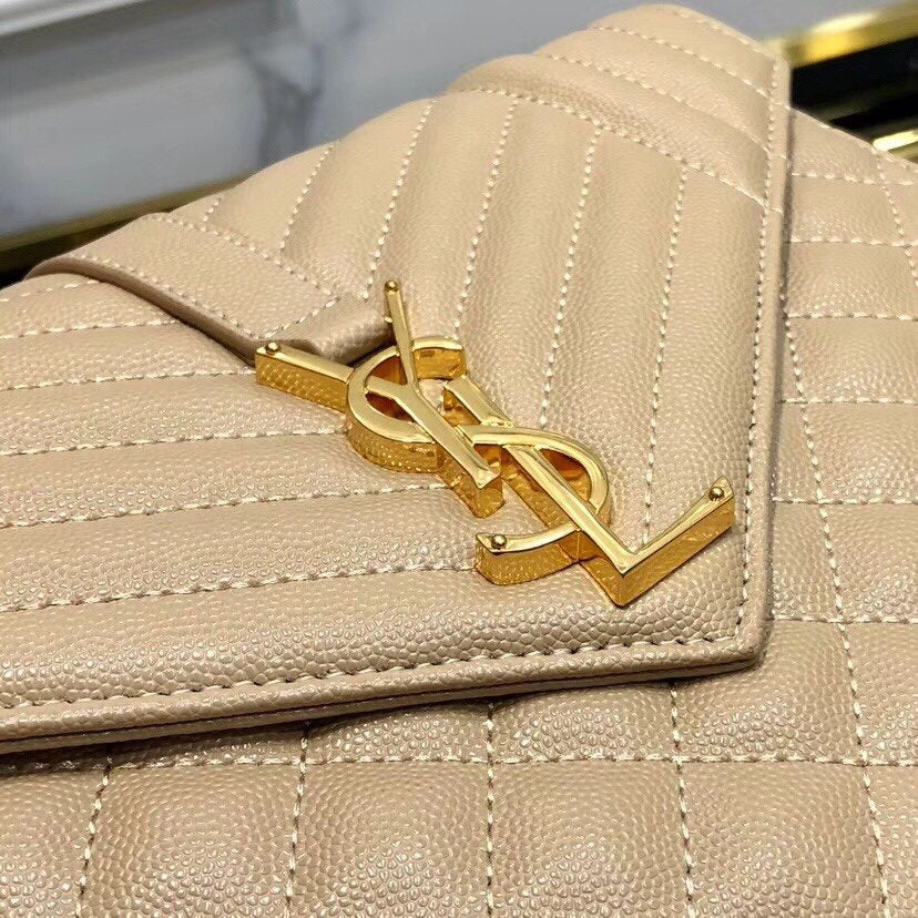 YSL  ENVELOPE MEDIUM BAG IN MIX MATELASSÉ GRAIN DE POUDRE EMBOSSED LEATHER