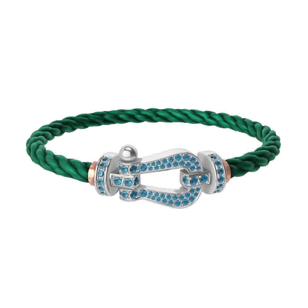 FRED FORCE 10 BRACELET LARGE MODEL Stainless steel and gold plating WHITE GOLD BLUE TOPAZ PAVED