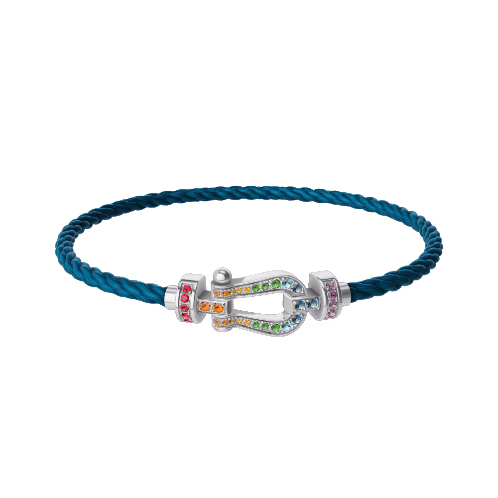 FRED Force 10 bracelet Medium model in Stainless steel and gold plating white gold and coloured stones