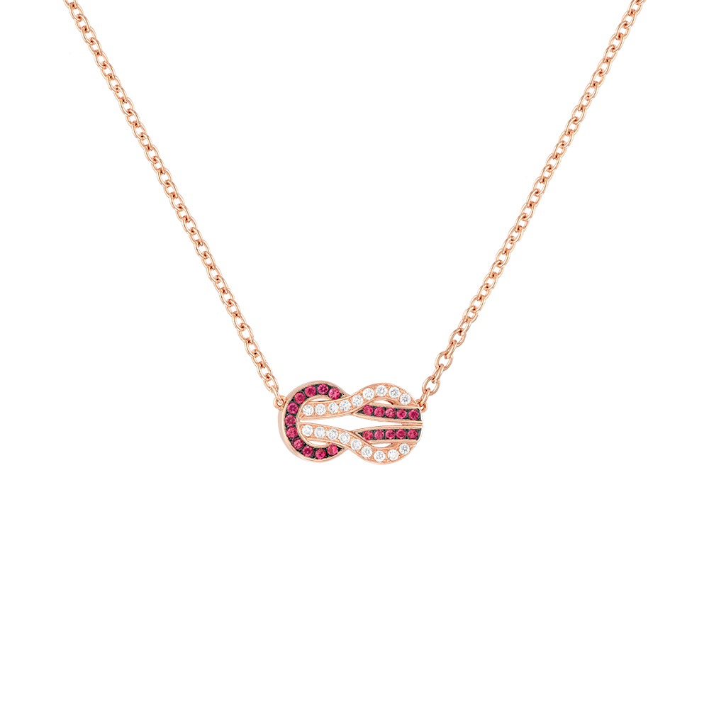 FRED CHANCE INFINIE NECKLACE Stainless steel and gold plating PINK GOLD, RUBIES AND DIAMONDS MEDIUM MODEL