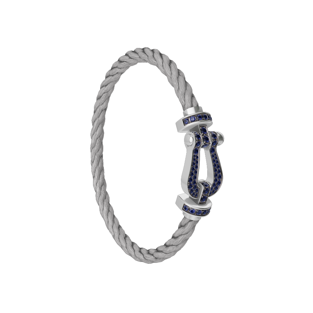 FRED FORCE 10 BRACELET Stainless steel and gold plating WHITE GOLD AND BLUE SAPPHIRES LARGE MODEL
