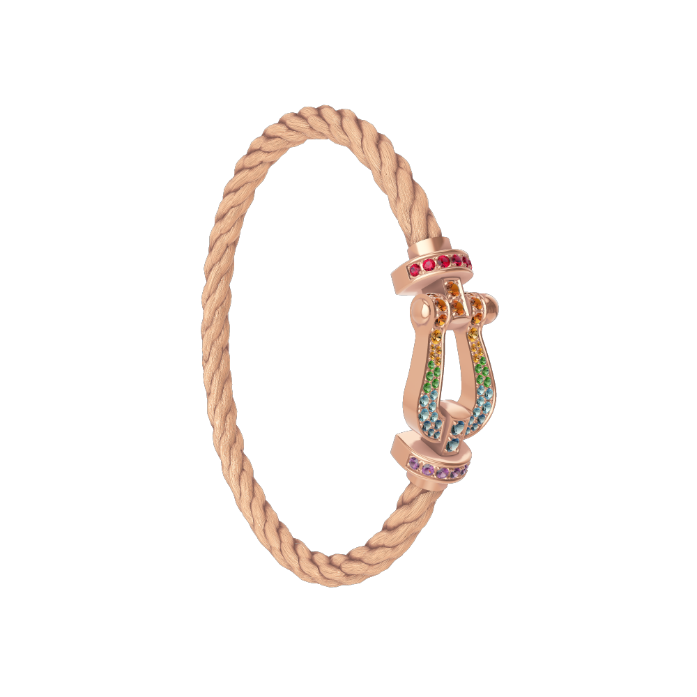 FRED FORCE 10 BRACELET Stainless steel and gold plating PINK GOLD AND COLORED STONES LARGE MODEL