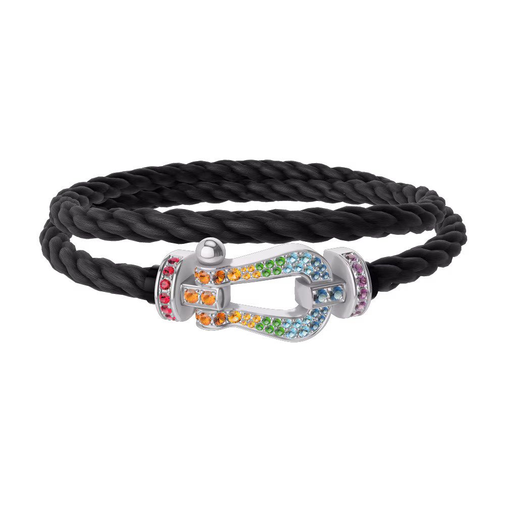 FRED FORCE 10 BRACELET Stainless steel and gold plating WHITE GOLD AND COLORED STONES LARGE MODEL