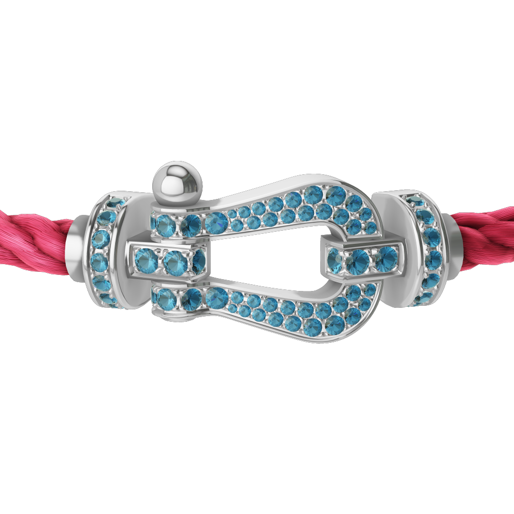 FRED FORCE 10 BRACELET LARGE MODEL Stainless steel and gold plating WHITE GOLD BLUE TOPAZ PAVED