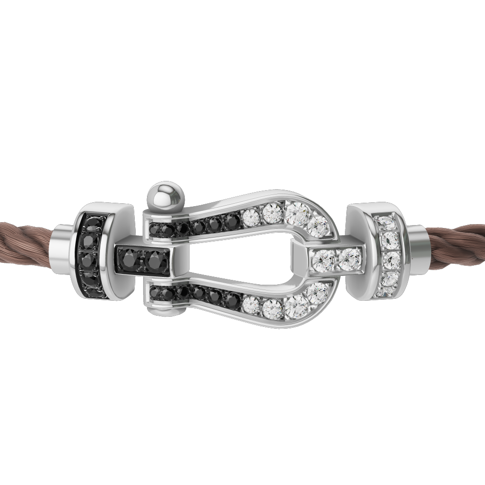 FRED FORCE 10 BRACELET Stainless steel and gold plating WHITE GOLD AND BLACK AND WHITE DIAMONDS MEDIUM MODEL
