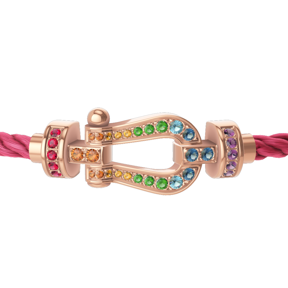 FRED FORCE 10 BRACELET Stainless steel and gold plating PINK GOLD AND COLORED STONES MEDIUM MODEL