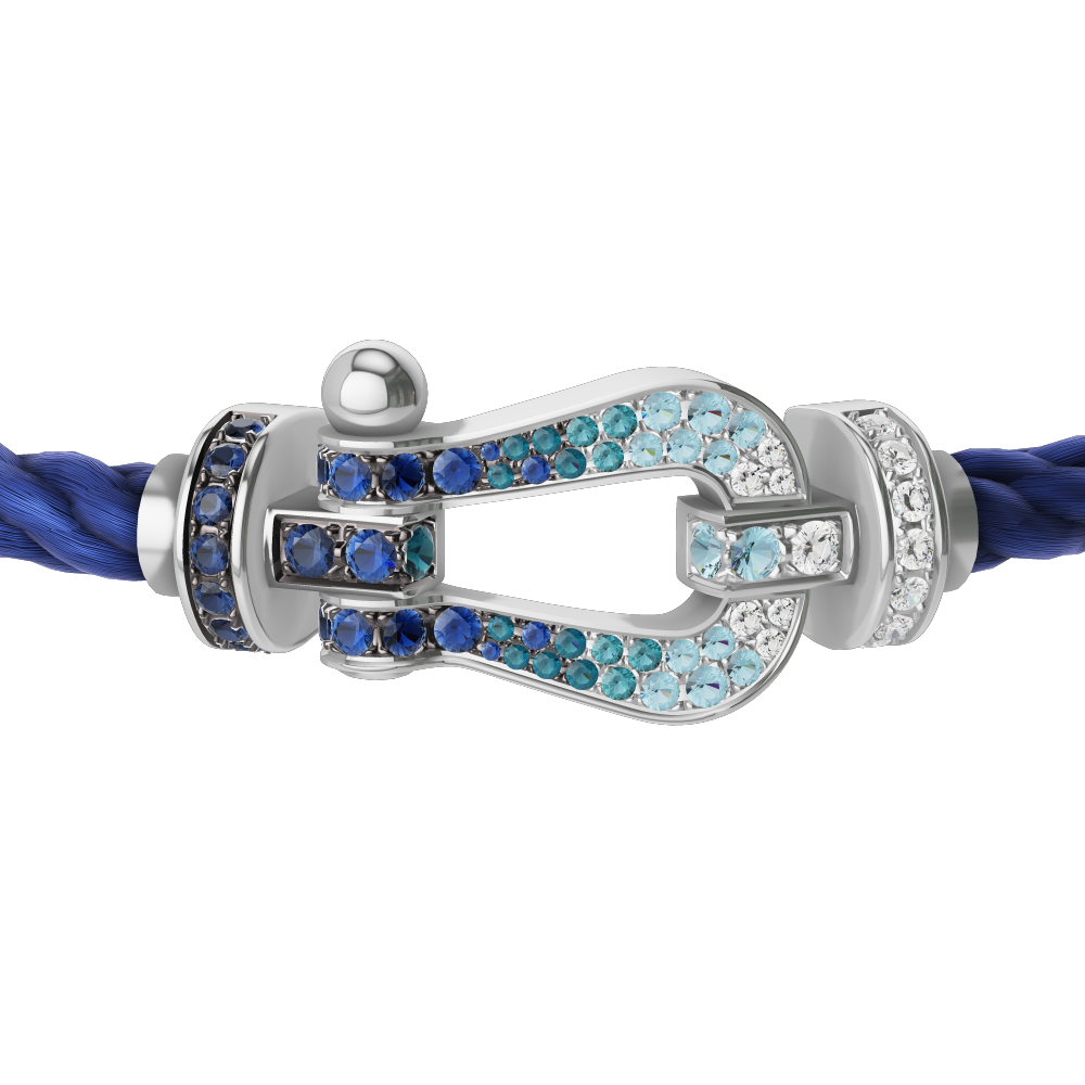 FRED FORCE 10 BRACELET LARGE MODEL Stainless steel and gold plating WHITE GOLD DIAMOND PAVED AND COLORED STONES