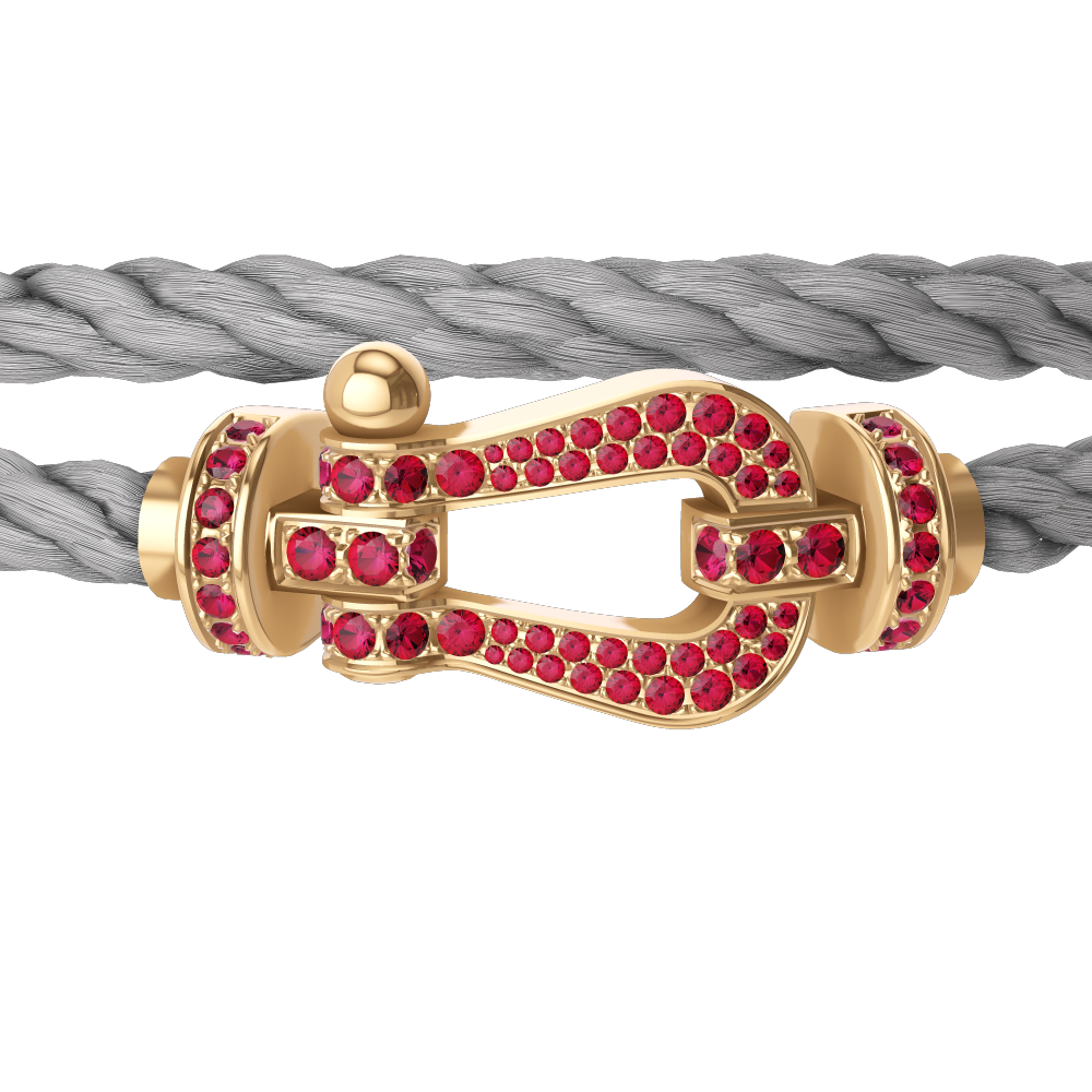 FRED FORCE 10 BRACELET Stainless steel and gold plating YELLOW GOLD AND RUBIS LARGE MODEL