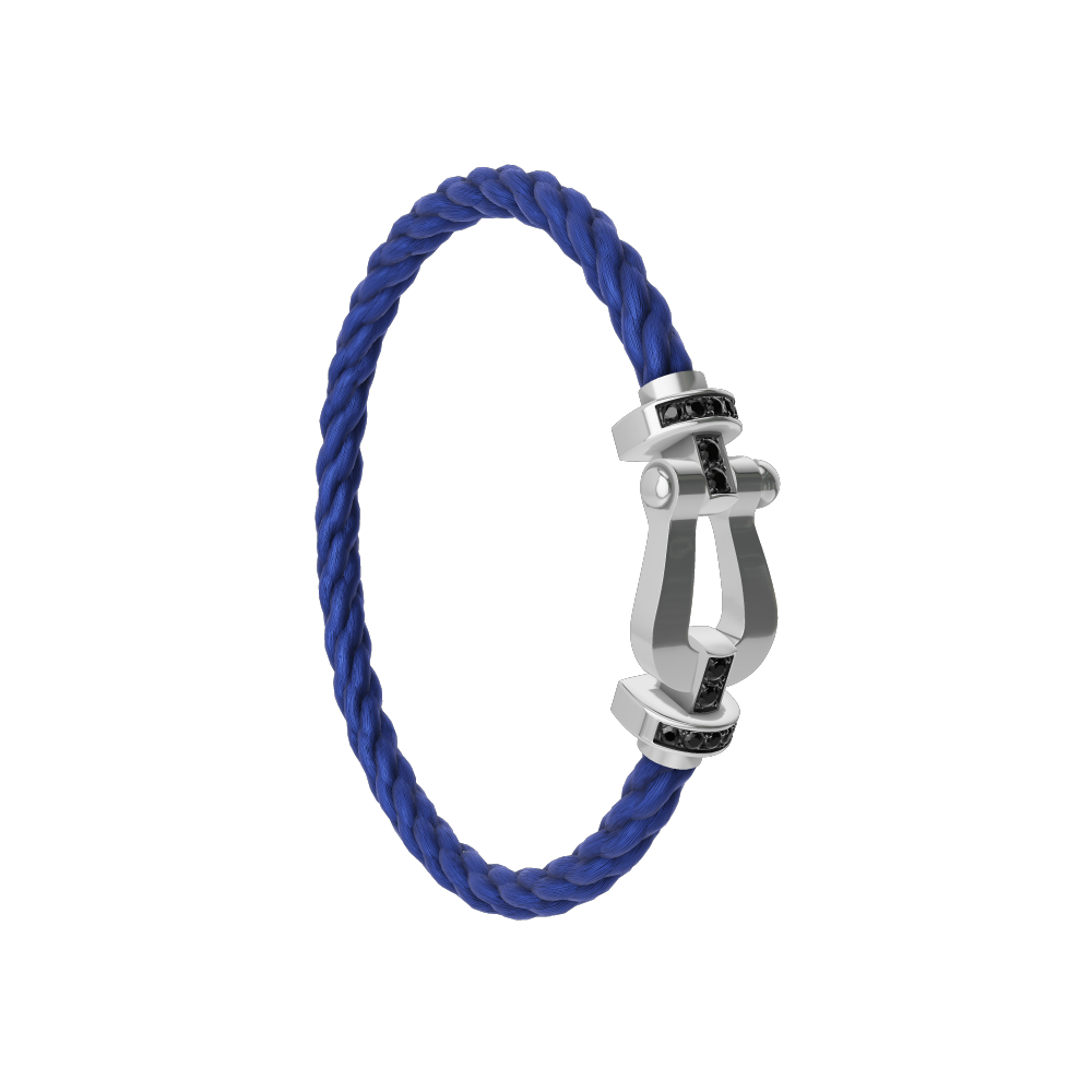 FRED FORCE 10 BRACELET Stainless steel and gold plating WHITE GOLD AND BLACK DIAMONDS LARGE MODEL