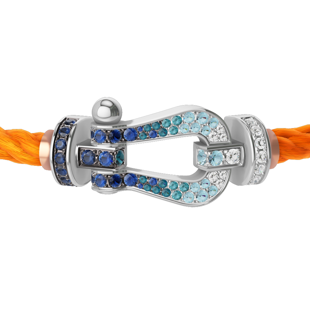 FRED FORCE 10 BRACELET LARGE MODEL Stainless steel and gold plating WHITE GOLD DIAMOND PAVED AND COLORED STONES