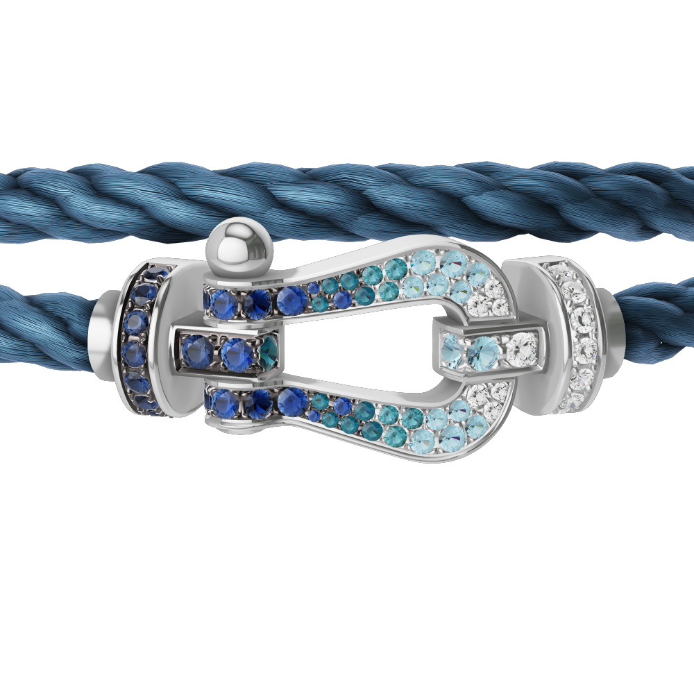FRED FORCE 10 BRACELET LARGE MODEL Stainless steel and gold plating WHITE GOLD DIAMOND PAVED AND COLORED STONES