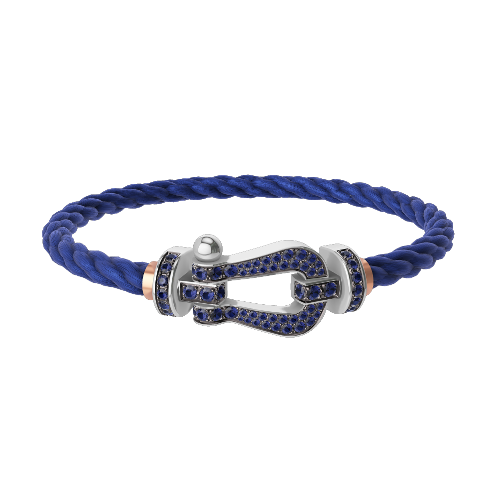 FRED FORCE 10 BRACELET Stainless steel and gold plating WHITE GOLD AND BLUE SAPPHIRES LARGE MODEL