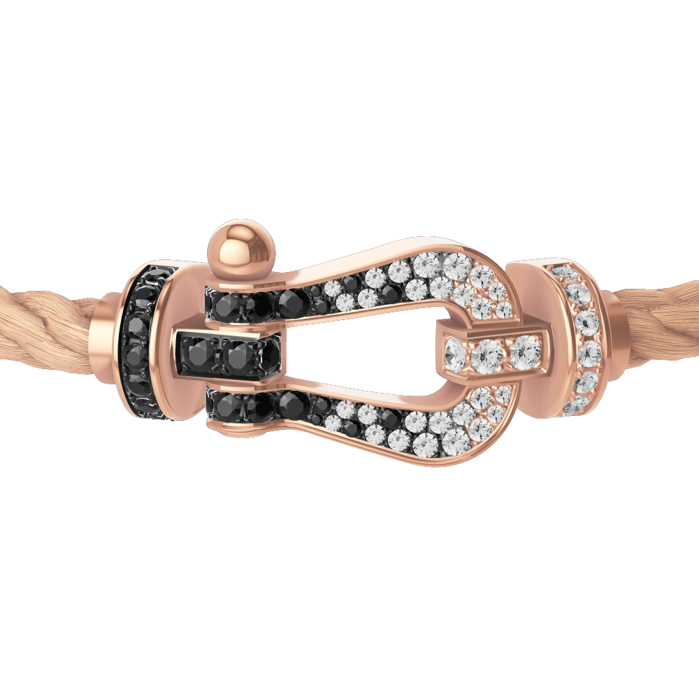 FRED FORCE 10 BRACELET Stainless steel and gold plating PINK GOLD AND BLACK AND WHITE DIAMONDS LARGE MODEL