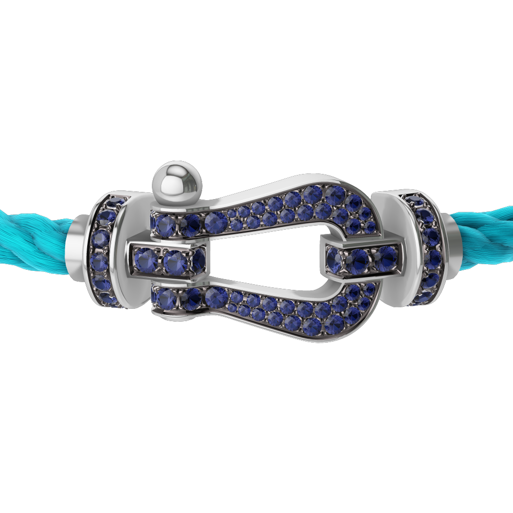 FRED FORCE 10 BRACELET Stainless steel and gold plating WHITE GOLD AND BLUE SAPPHIRES LARGE MODEL