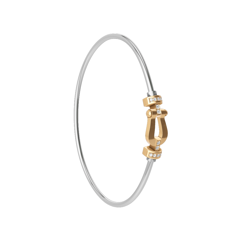 FRED FORCE 10 BRACELET Stainless steel and gold plating YELLOW GOLD AND DIAMONDS MEDIUM MODEL