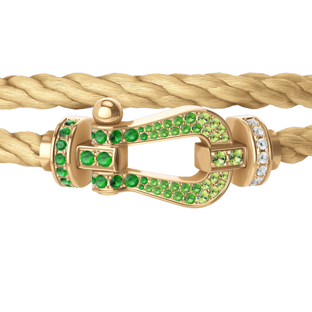 FRED FORCE 10 BRACELET Stainless steel and gold plating YELLOW GOLD AND COLORED STONES LARGE MODEL