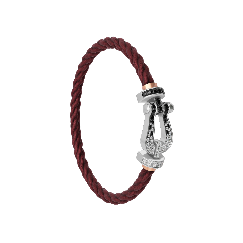 FRED FORCE 10 BRACELET Stainless steel and gold plating WHITE GOLD AND BLACK AND WHITE DIAMONDS LARGE MODEL