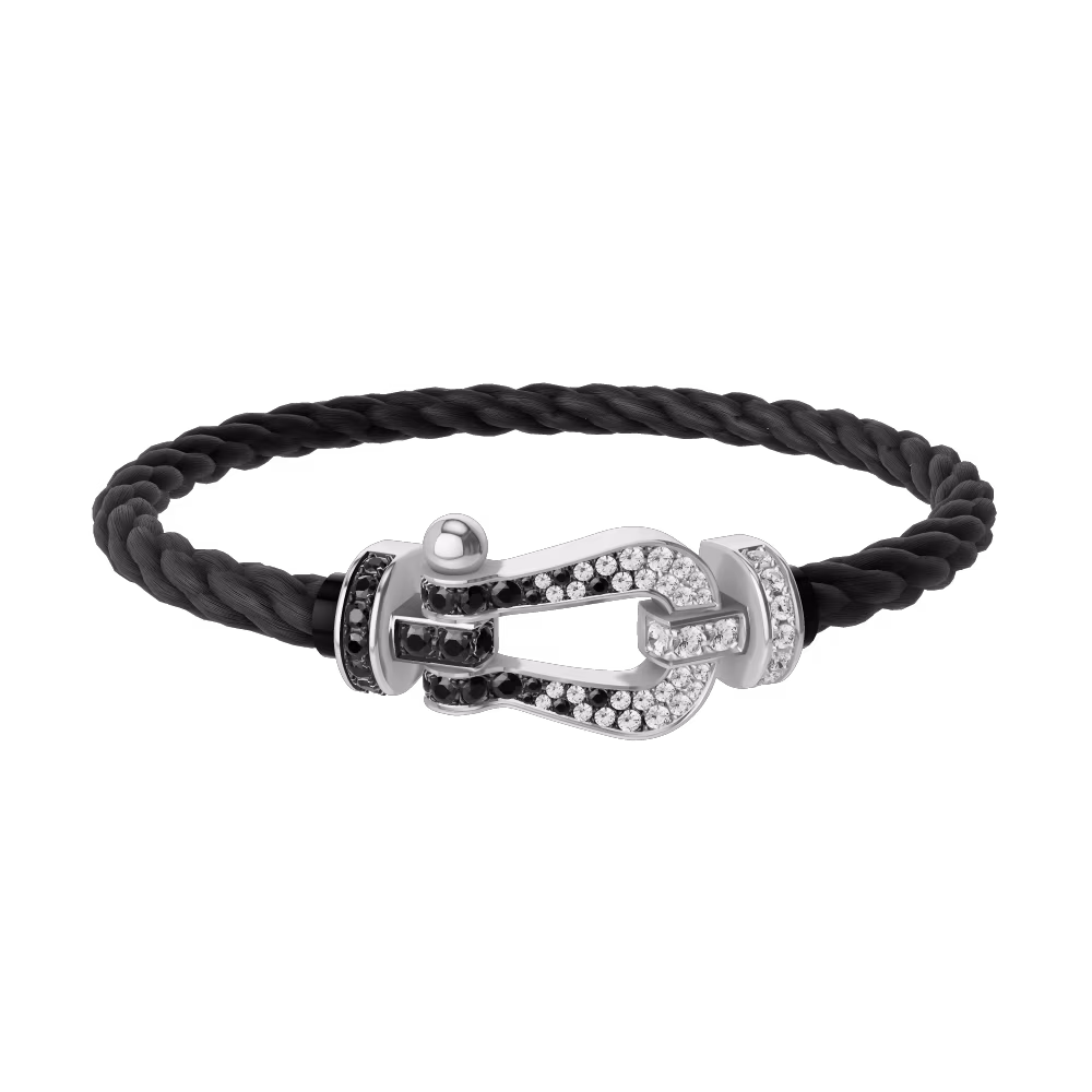 FRED FORCE 10 BRACELET Stainless steel and gold plating WHITE GOLD AND BLACK AND WHITE DIAMONDS LARGE MODEL