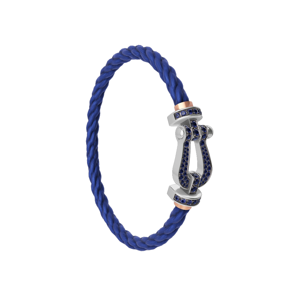 FRED FORCE 10 BRACELET Stainless steel and gold plating WHITE GOLD AND BLUE SAPPHIRES LARGE MODEL