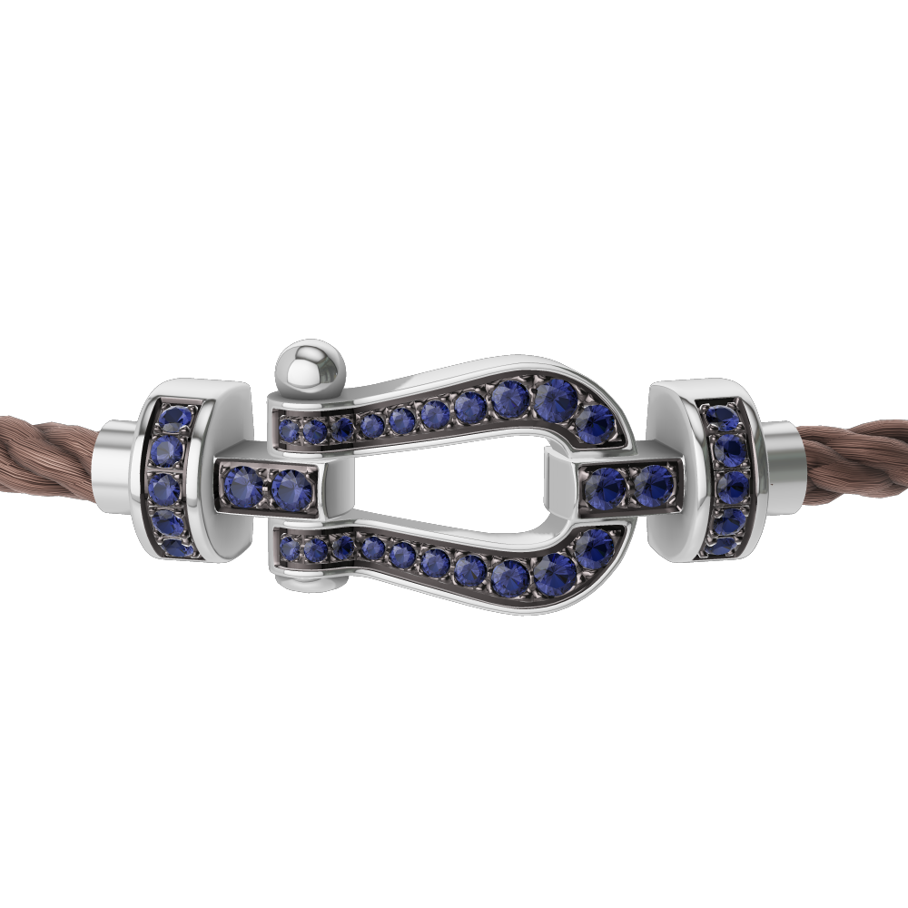 FRED FORCE 10 BRACELET Stainless steel and gold plating WHITE GOLD AND BLUE SAPPHIRES MEDIUM MODEL