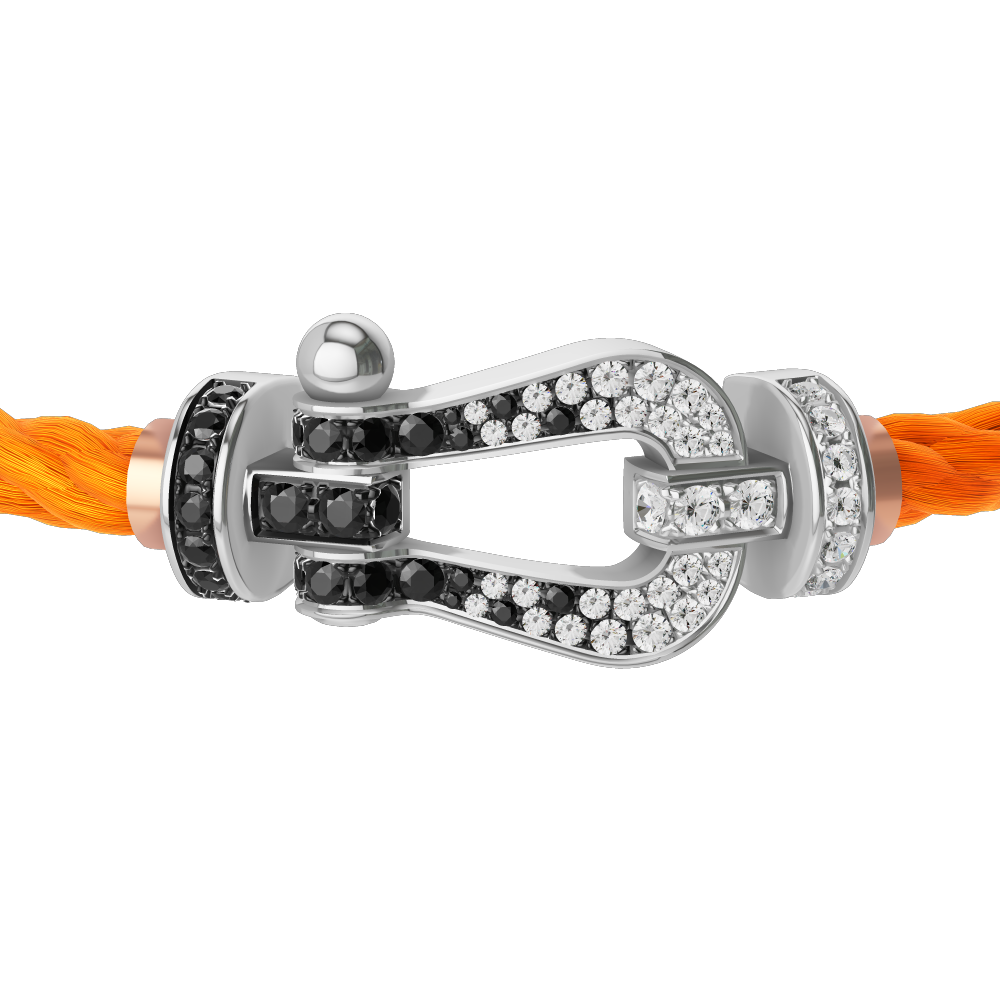 FRED FORCE 10 BRACELET Stainless steel and gold plating WHITE GOLD AND BLACK AND WHITE DIAMONDS LARGE MODEL