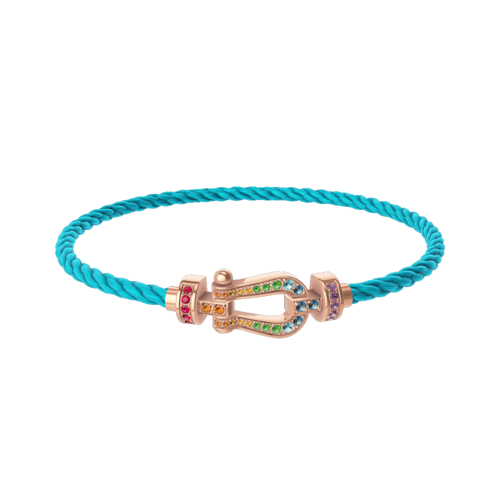 FRED FORCE 10 BRACELET Stainless steel and gold plating PINK GOLD AND COLORED STONES MEDIUM MODEL