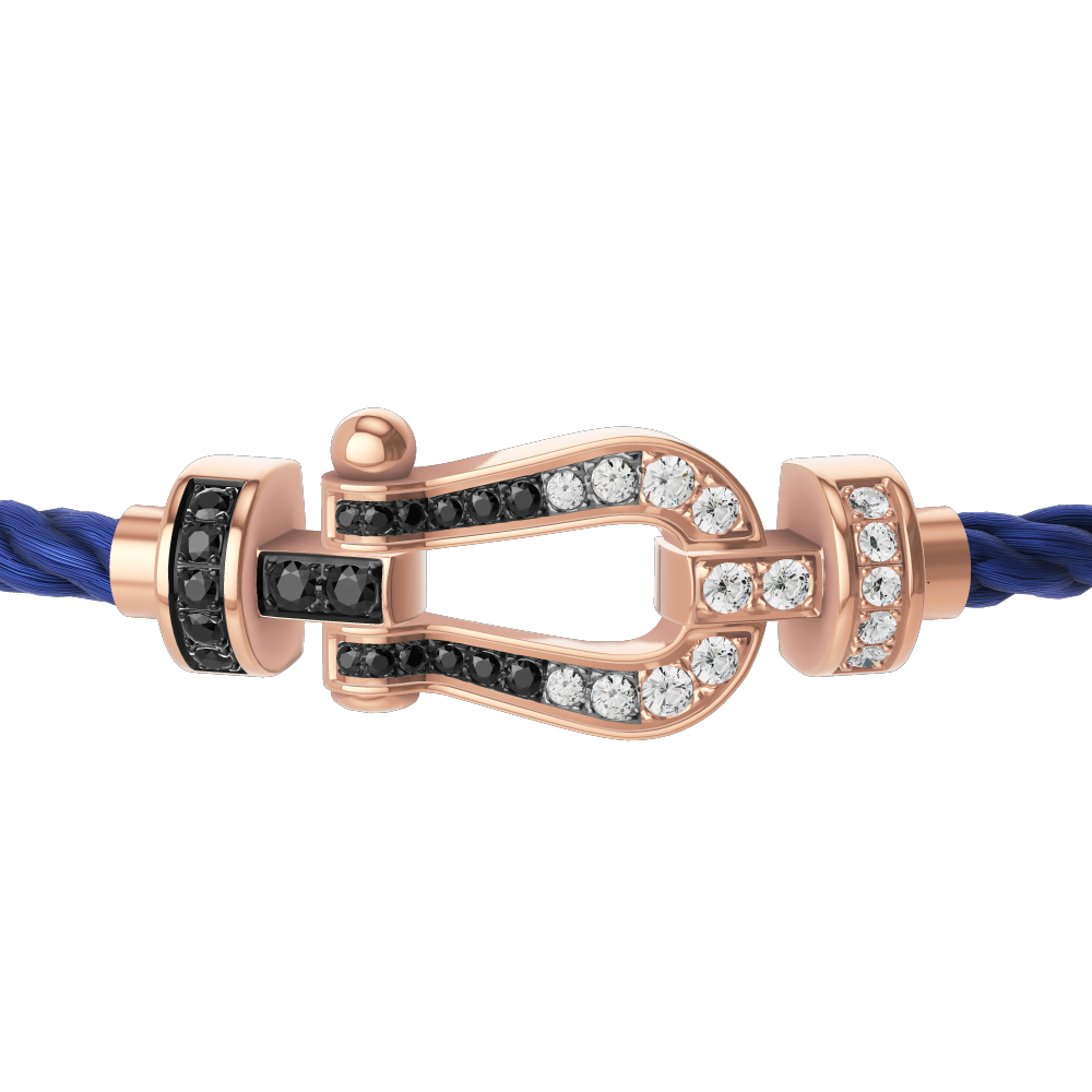 FRED FORCE 10 BRACELET Stainless steel and gold plating PINK GOLD AND BLACK AND WHITE DIAMONDS MEDIUM MODEL