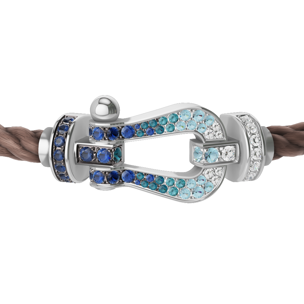 FRED FORCE 10 BRACELET LARGE MODEL Stainless steel and gold plating WHITE GOLD DIAMOND PAVED AND COLORED STONES