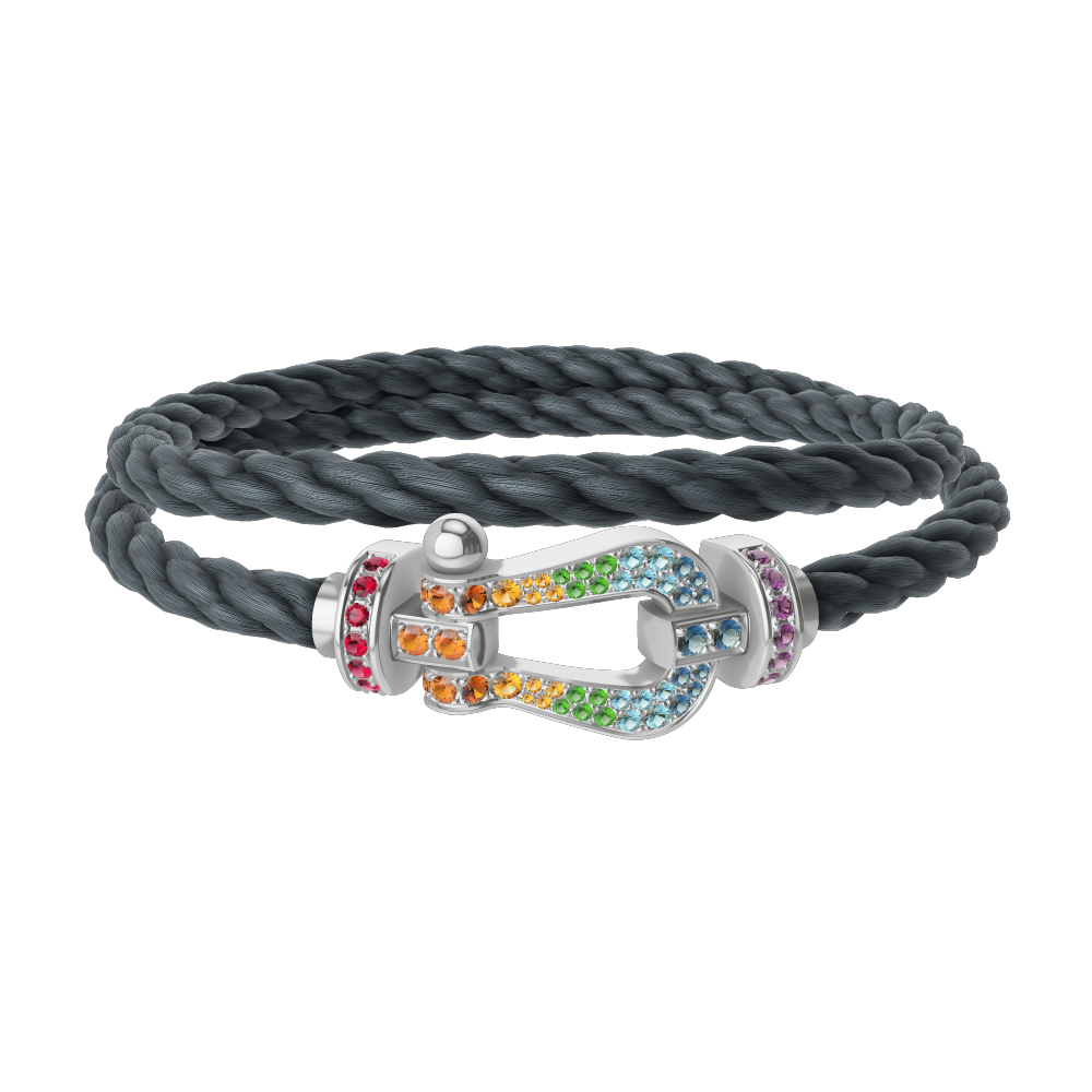 FRED FORCE 10 BRACELET Stainless steel and gold plating WHITE GOLD AND COLORED STONES LARGE MODEL