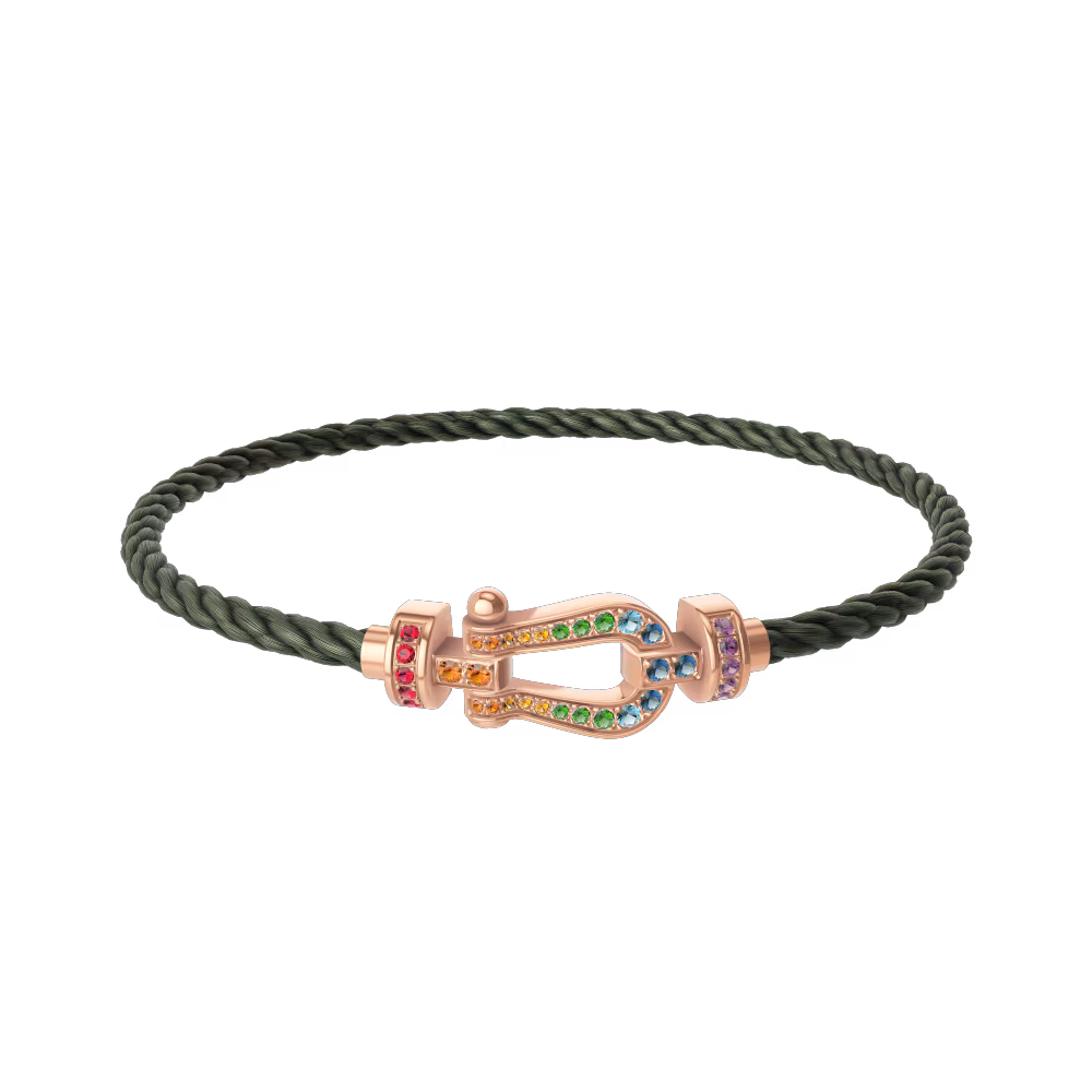 FRED FORCE 10 BRACELET Stainless steel and gold plating PINK GOLD AND COLORED STONES MEDIUM MODEL