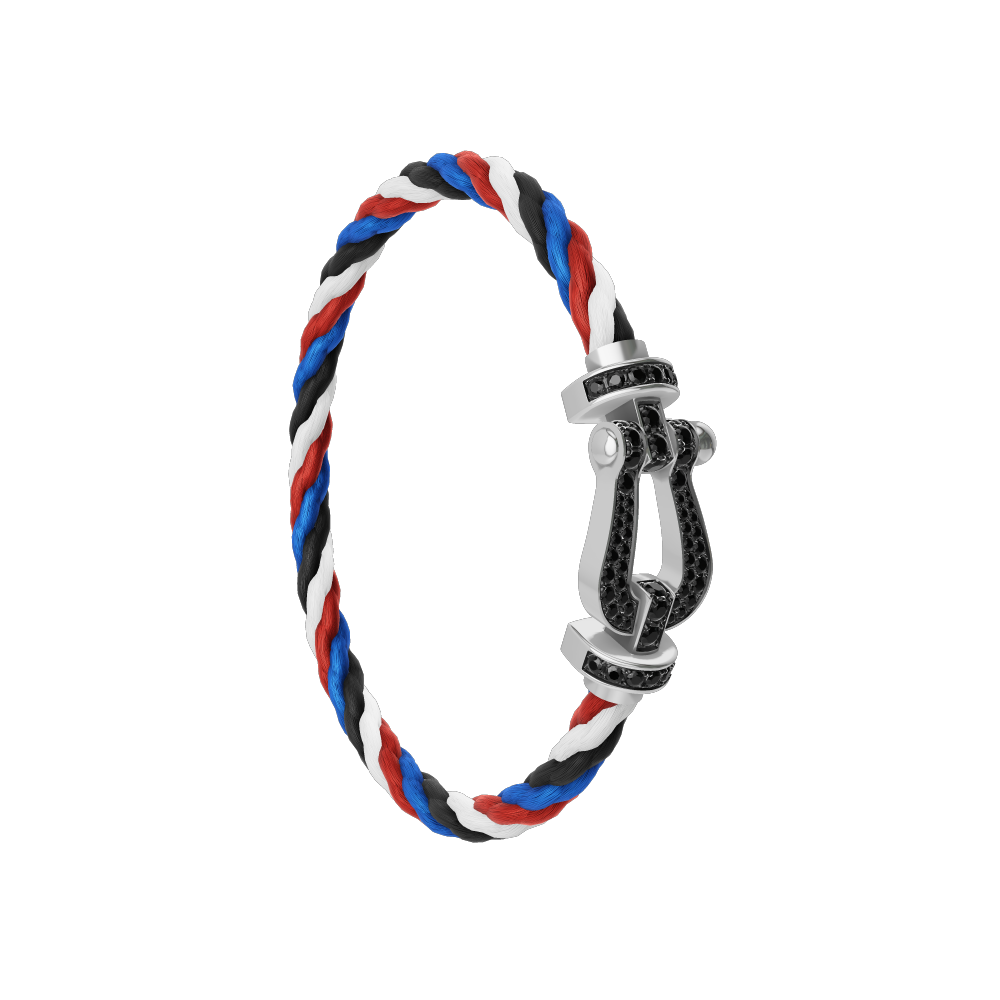 FRED FORCE 10 BRACELET Stainless steel and gold plating WHITE GOLD AND BLACK DIAMONDS LARGE MODEL