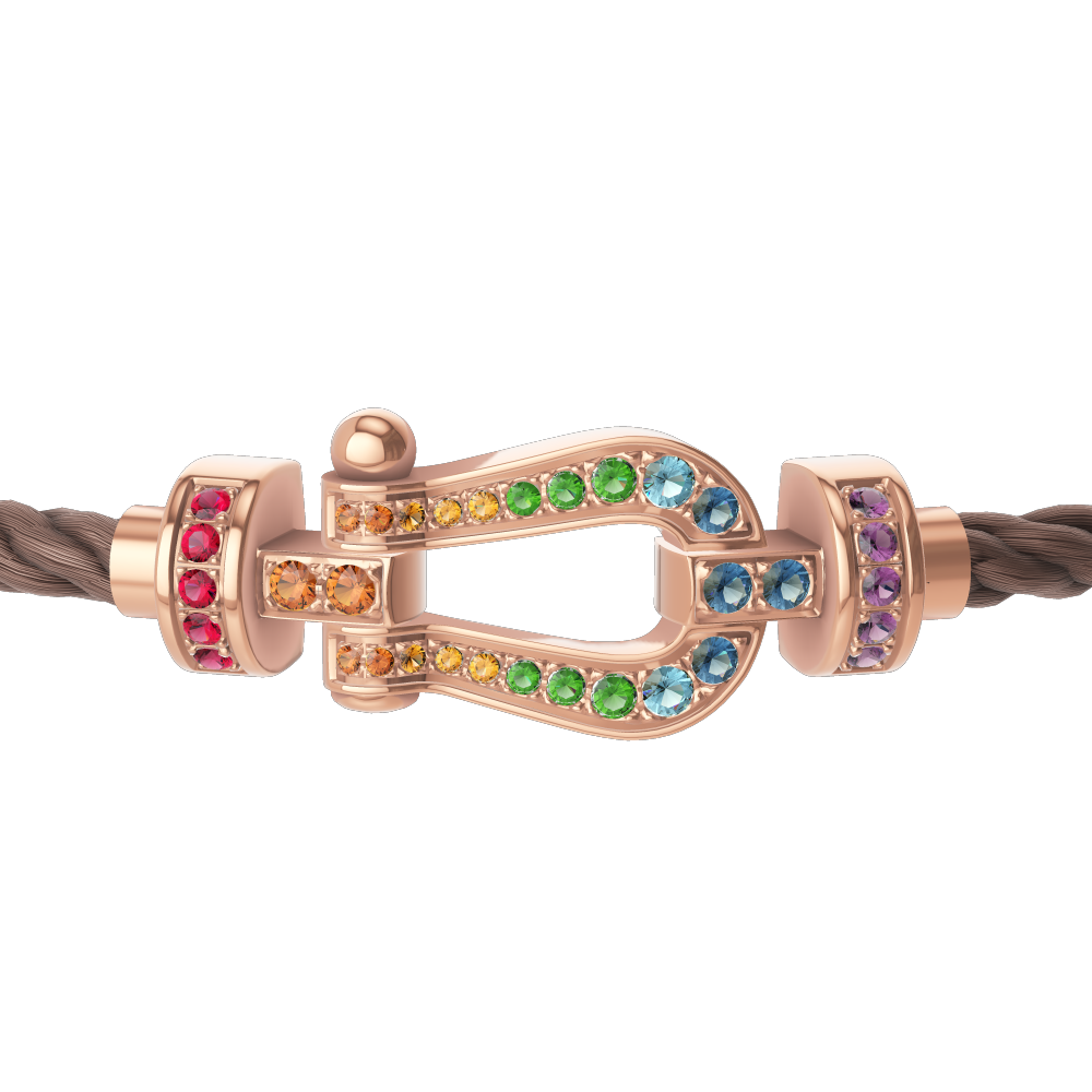 FRED FORCE 10 BRACELET Stainless steel and gold plating PINK GOLD AND COLORED STONES MEDIUM MODEL