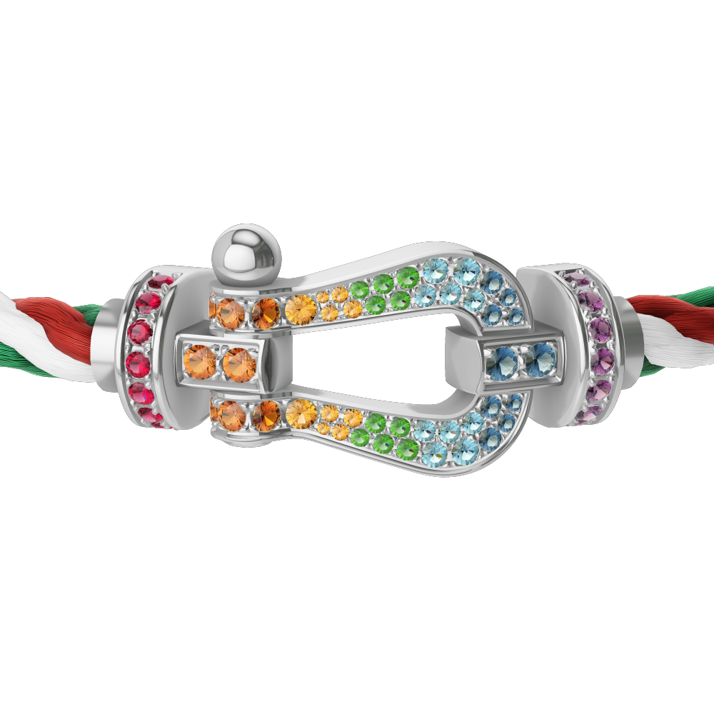 FRED FORCE 10 BRACELET Stainless steel and gold plating WHITE GOLD AND COLORED STONES LARGE MODEL
