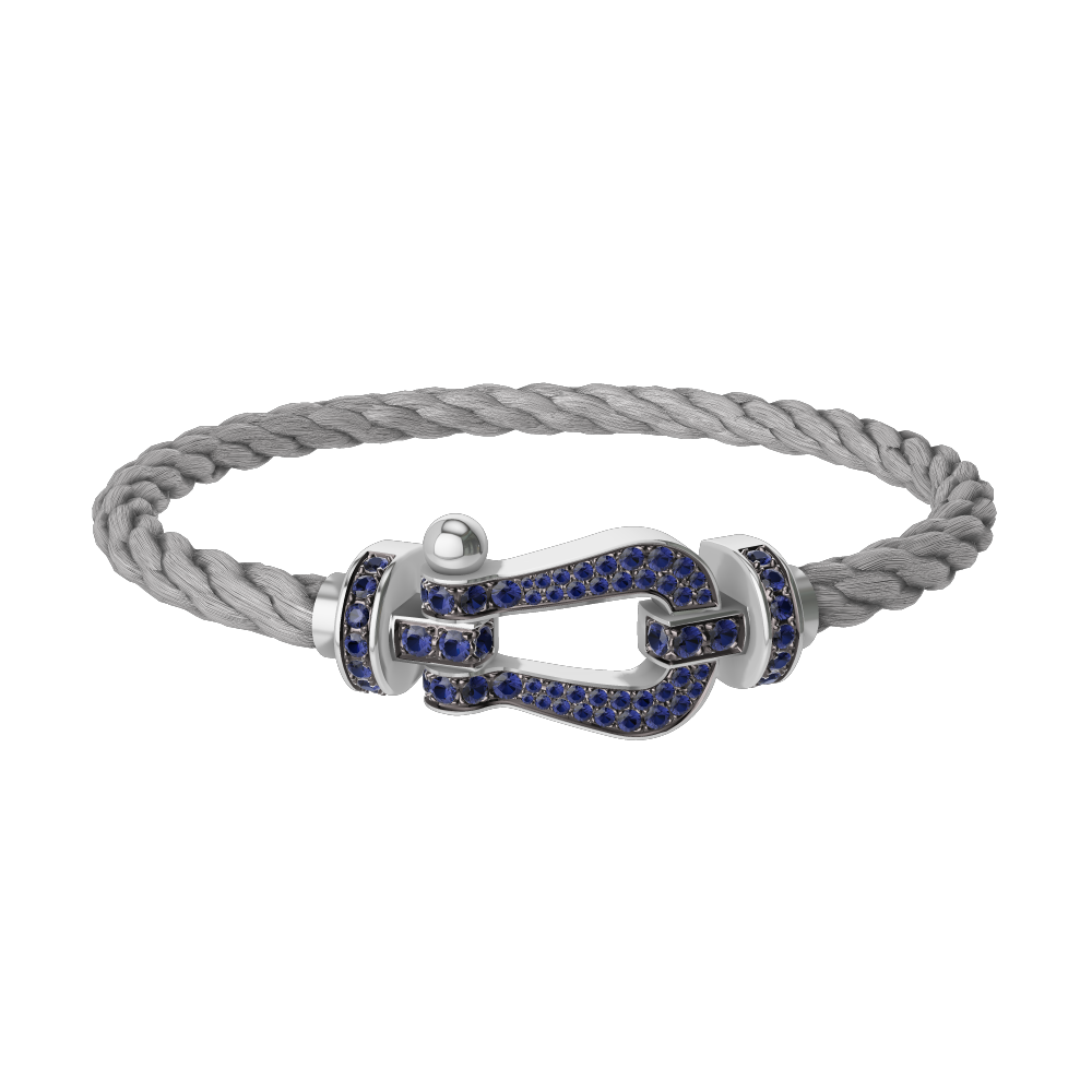 FRED FORCE 10 BRACELET Stainless steel and gold plating WHITE GOLD AND BLUE SAPPHIRES LARGE MODEL