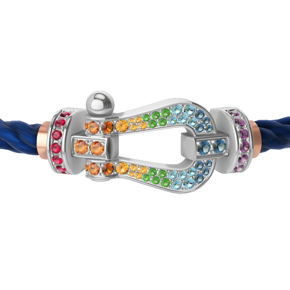 FRED FORCE 10 BRACELET Stainless steel and gold plating WHITE GOLD AND COLORED STONES LARGE MODEL