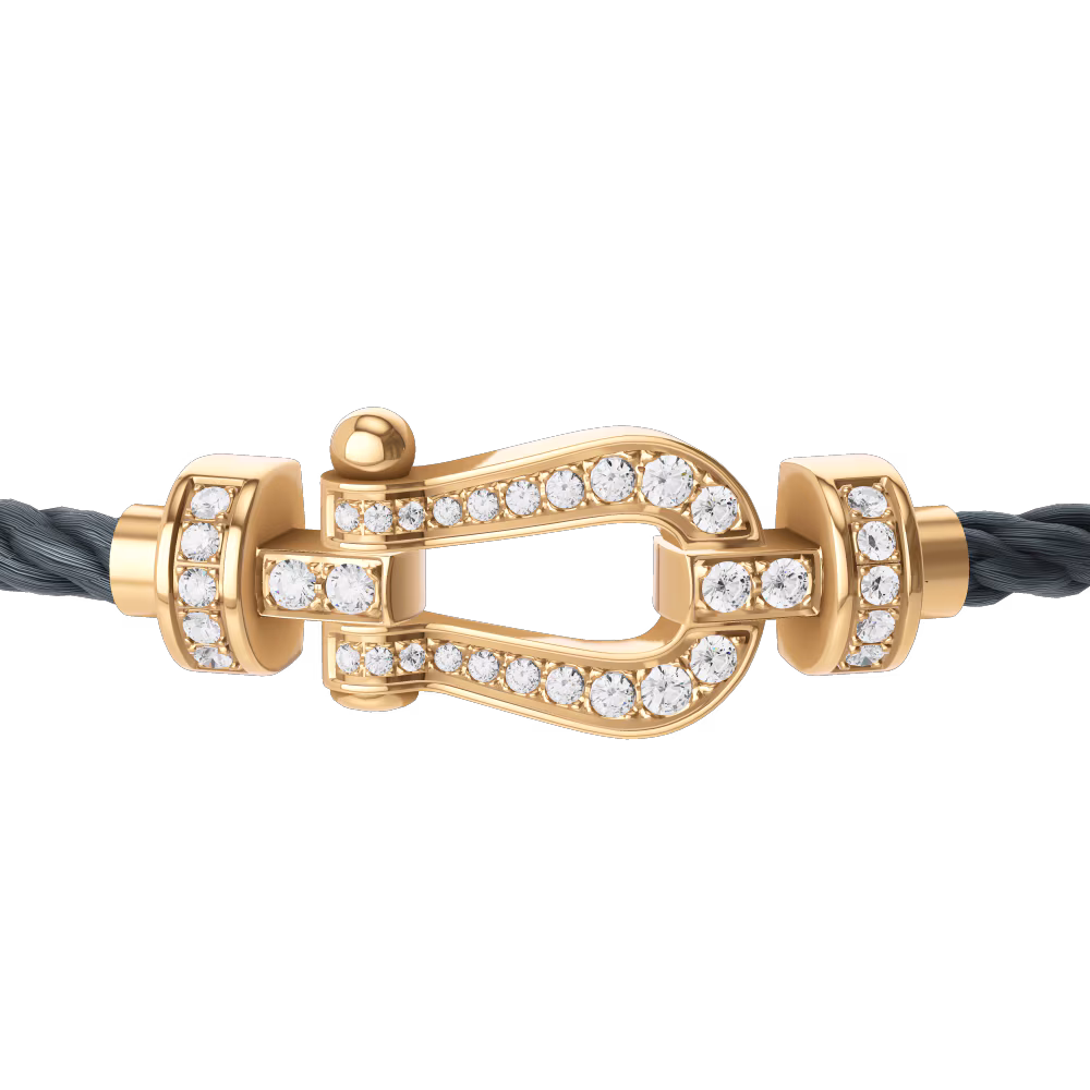 FRED FORCE 10 BRACELET Stainless steel and gold plating YELLOW GOLD AND DIAMONDS MEDIUM MODEL