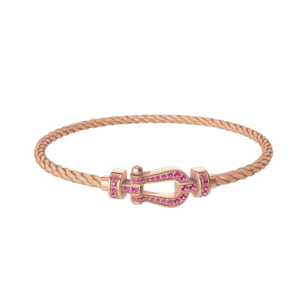 FRED FORCE 10 BRACELET Stainless steel and gold plating PINK GOLD AND PINK SAPPHIRES MEDIUM MODEL