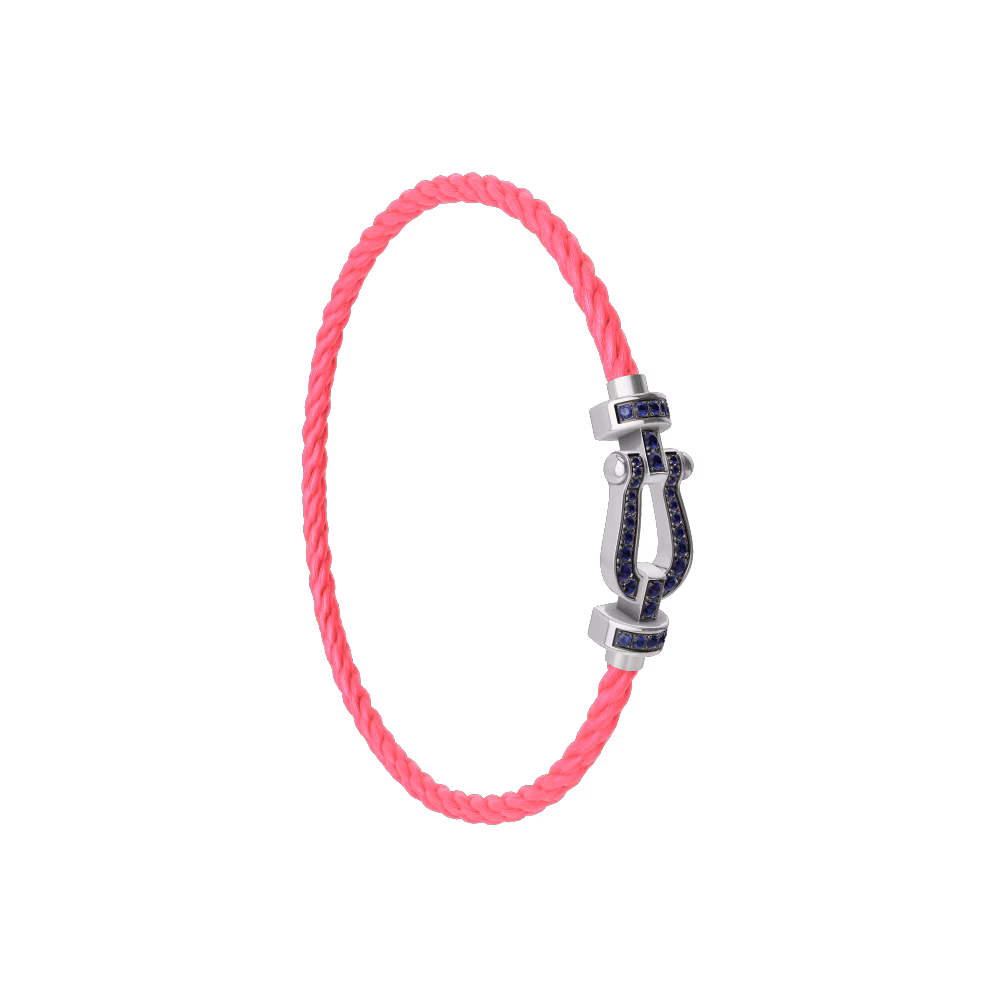 FRED FORCE 10 BRACELET Stainless steel and gold plating WHITE GOLD AND BLUE SAPPHIRES MEDIUM MODEL