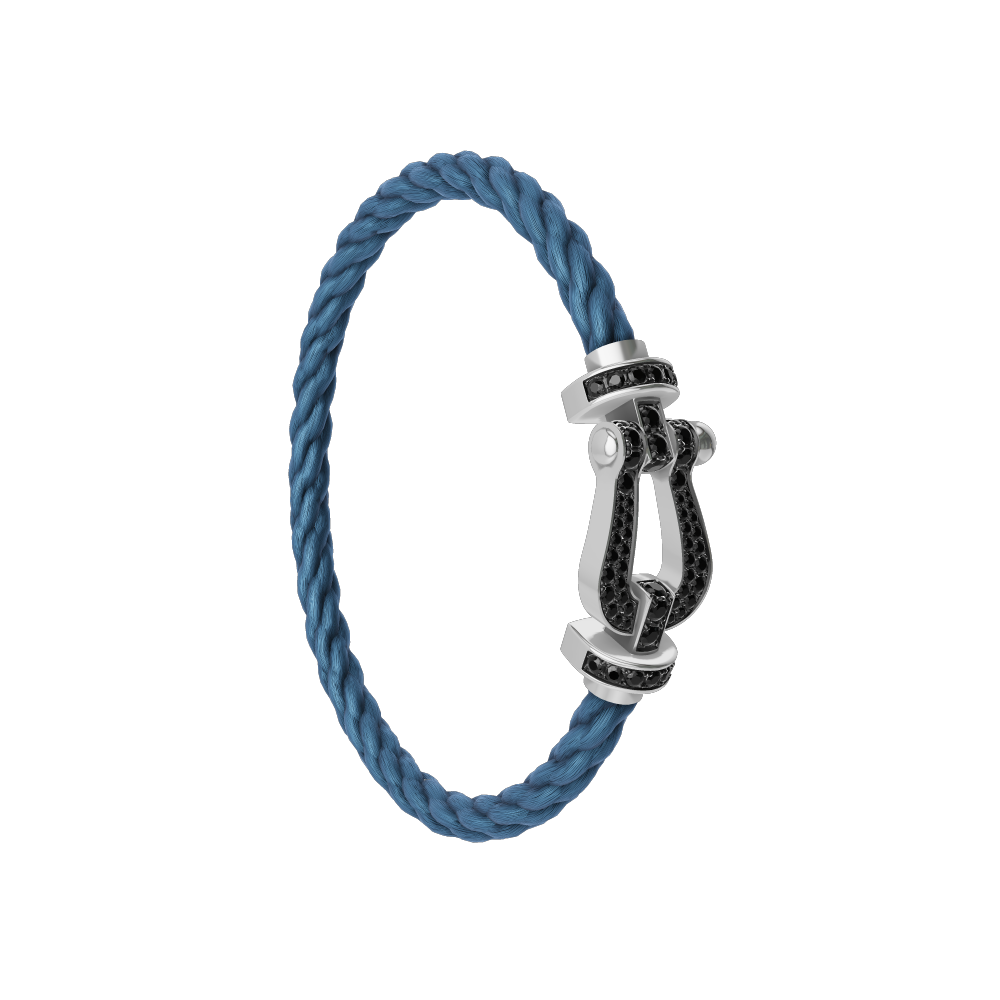 FRED FORCE 10 BRACELET Stainless steel and gold plating WHITE GOLD AND BLACK DIAMONDS LARGE MODEL