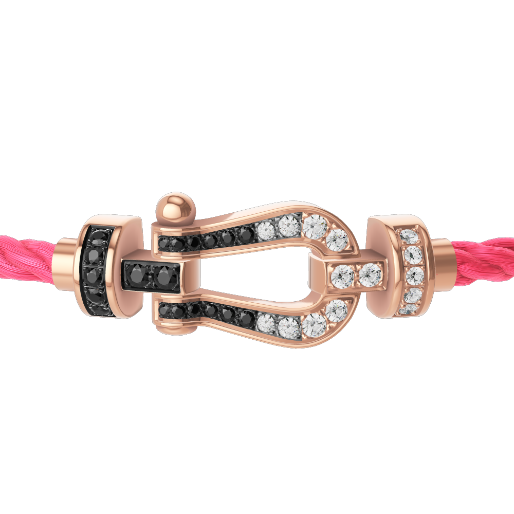 FRED FORCE 10 BRACELET Stainless steel and gold plating PINK GOLD AND BLACK AND WHITE DIAMONDS MEDIUM MODEL