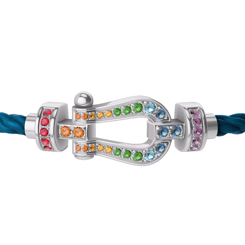FRED Force 10 bracelet Medium model in Stainless steel and gold plating white gold and coloured stones