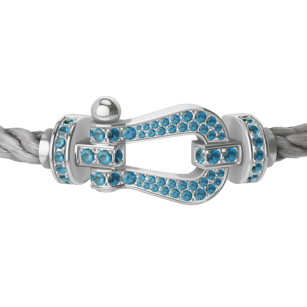 FRED FORCE 10 BRACELET LARGE MODEL Stainless steel and gold plating WHITE GOLD BLUE TOPAZ PAVED