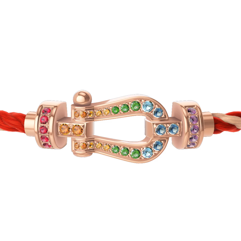 FRED FORCE 10 BRACELET Stainless steel and gold plating PINK GOLD AND COLORED STONES MEDIUM MODEL