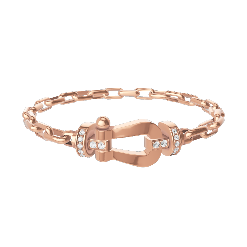 FRED FORCE 10 BRACELET Stainless steel and gold plating PINK GOLD AND DIAMONDS LARGE MODEL