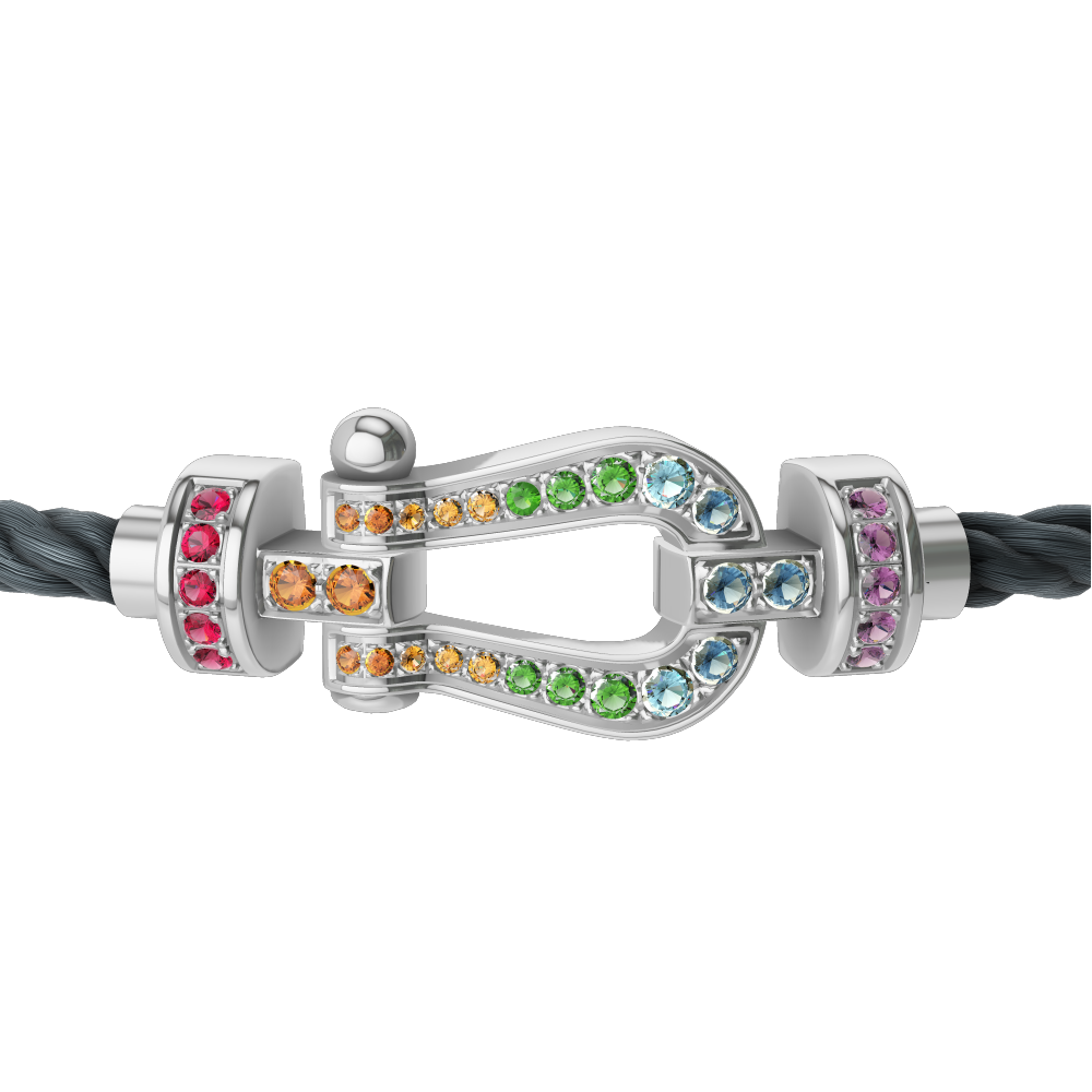 FRED FORCE 10 BRACELET MEDIUM MODEL IN Stainless steel and gold plating WHITE GOLD AND COLOURED STONES