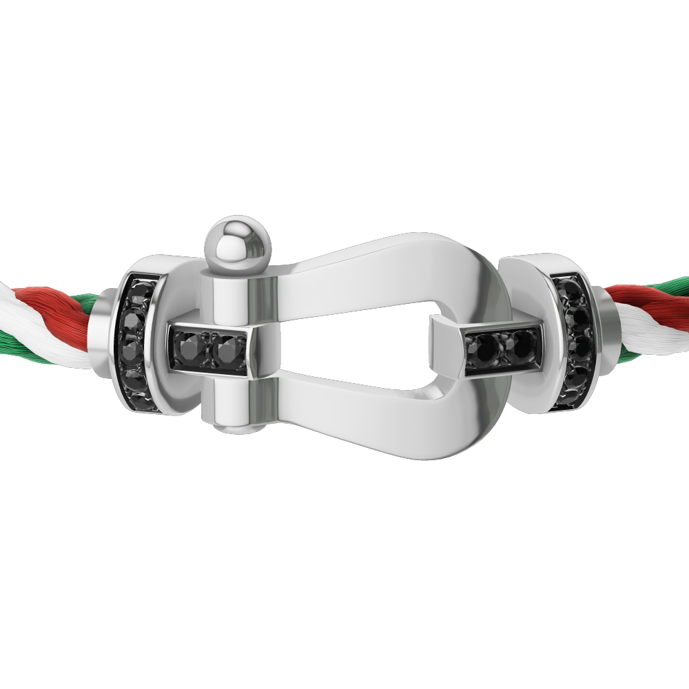 FRED FORCE 10 BRACELET Stainless steel and gold plating WHITE GOLD AND BLACK DIAMONDS LARGE MODEL