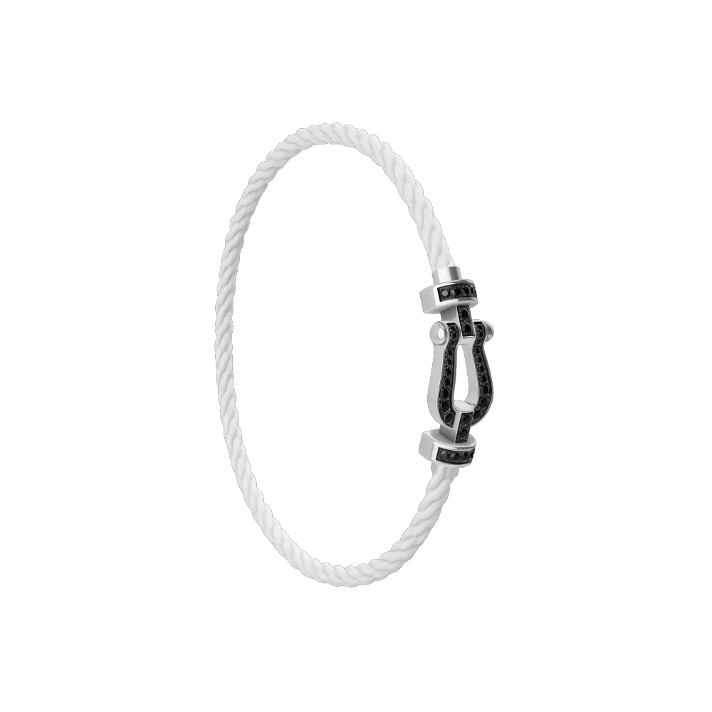 FRED FORCE 10 BRACELET Stainless steel and gold plating WHITE GOLD AND BLACK DIAMONDS MEDIUM MODEL