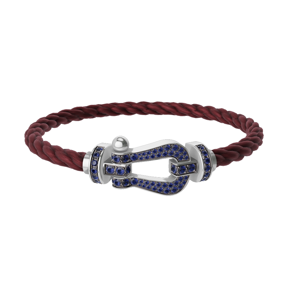 FRED FORCE 10 BRACELET Stainless steel and gold plating WHITE GOLD AND BLUE SAPPHIRES LARGE MODEL